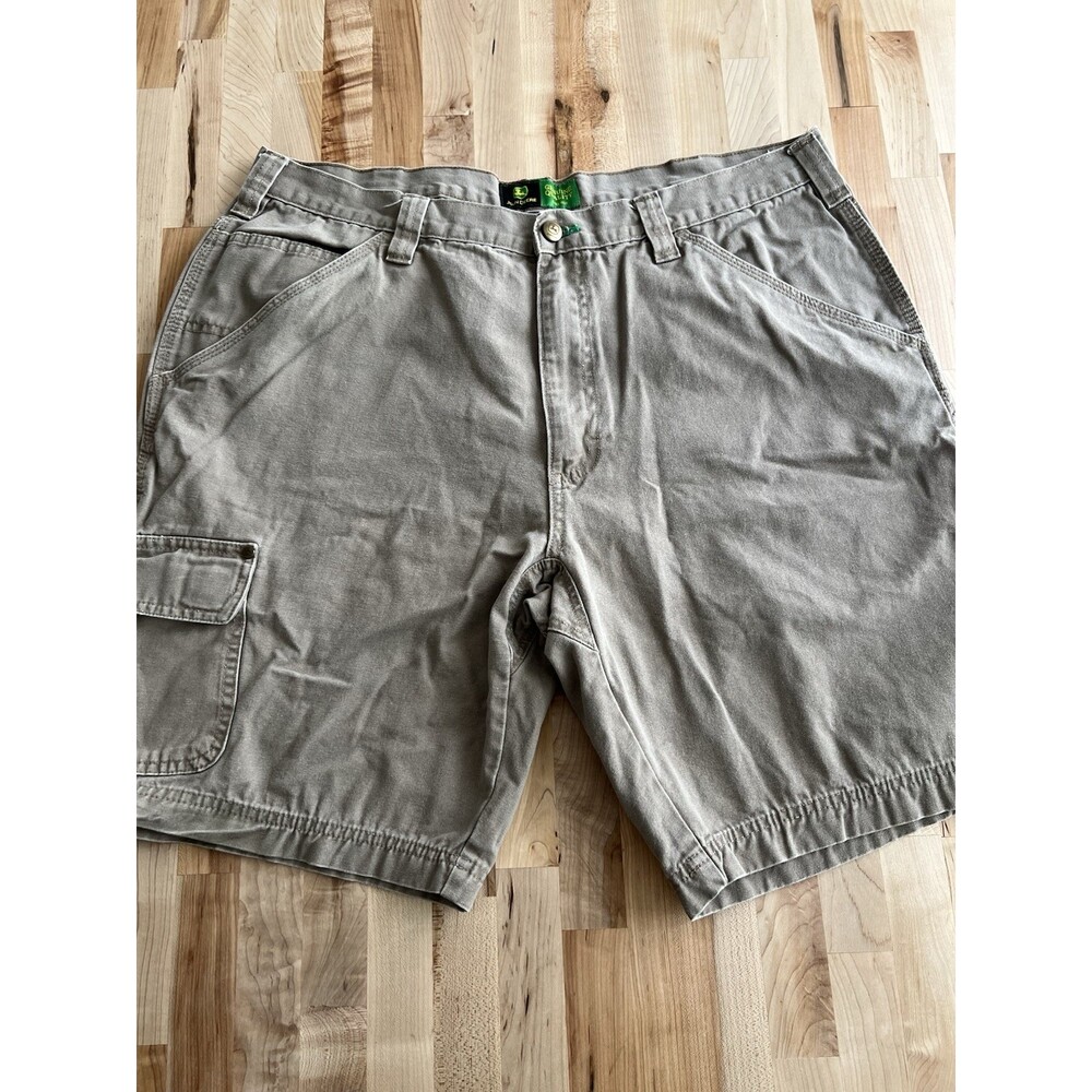John Deere Men's Cargo Shorts Utility 100% Cotton Canvas Dark Khaki Size 38
